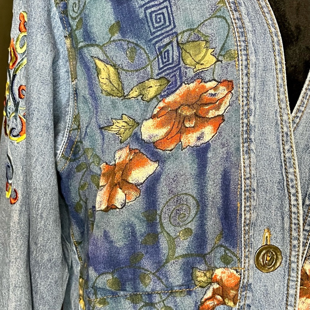 Floral Denim Jacket Vintage Boho - Picture 3 of 5